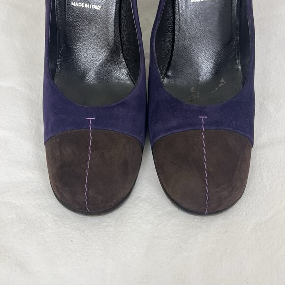 Prada Suede Colorblock Block Heels Womens Size 37.5 US 7.5 Purple Brown - Picture 4 of 7